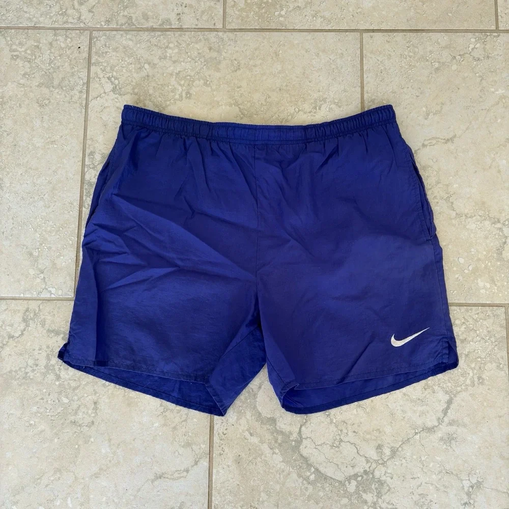 Vintage Nike Swim Shorts Mens Medium Purple Blue 90s Lined Nylon Bathing Suit